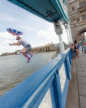 Steve-O Instagram - I was detained by police after doing this jump off the Tower Of London Bridge yesterday, but they were totally cool, and understood that I’m just super excited to be taping my THIRD (and craziest by far) comedy special on Friday, July 14 in London (where I was born!) This incredible photo sequence was shot by @petejobson, and the photo from above was shot by @mikechudley. What an epic day yesterday was! PS— the video of this is in my stories!