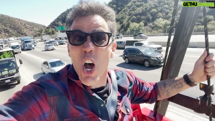 Steve-O Instagram - Going 50mph down the freeway on a swing set mounted to the top of a cube truck— check! Thanks so much to @gorillaledtrucks for hooking up SIX LED TRUCKS to follow me around and help spread the word about my new book, which is released everywhere books are sold TODAY!!! (Link in bio!)