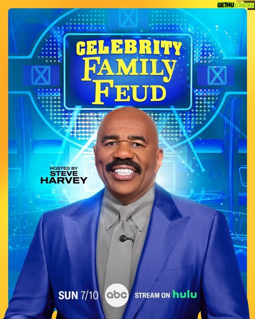 Steve Harvey Instagram - Let’s get it on for the biggest #CelebrityFamilyFeud season yet! 🤩 Join me as your host for the season premiere, July 10 on ABC and Stream on Hulu. @familyfeudabc