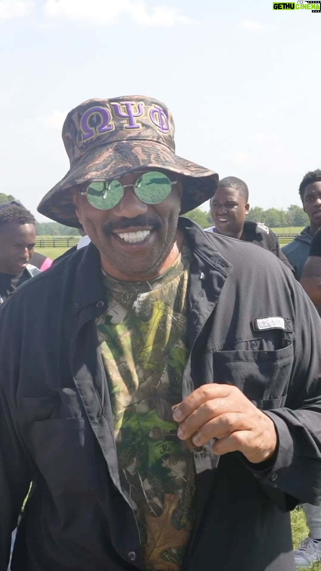 Steve Harvey Instagram - The young men have arrived! After 3 years, the Steve Harvey Mentoring Camp is officially back outside!! Life changing weekend ahead! #HarveyFoundation #SteveHarvey #Nike #CocaCola #ChickfilA Camp Grace