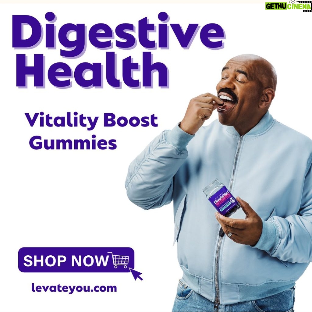 Steve Harvey Instagram - Every @levateyou Digestive Health Vitality Boost Gummy includes pure, potent, and powerful ingredients to help support #guthealth symptoms. Just one easy "chew & swallow" gummy a day to say hello 👋to the #digestivesupport you need folks! 🎉