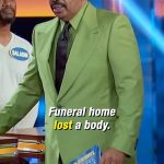 Steve Harvey Instagram – What??? 😂🤣😂 Funeral home lost the body. What’re they putting in the casket instead?? @familyfeud 

#SteveHarvey: “I’ll be
damned.” The confusion continues on TOMORROW’s all-new episode of @familyfeudabc #CelebrityFamilyFeud, 9/8c on ABC. Stream on Hulu.