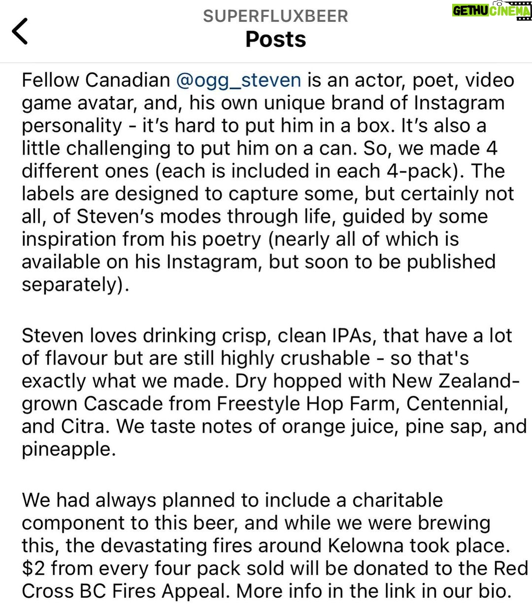 Steven Ogg Instagram - Proud and grateful for these opportunities and collaborations… @superfluxbeer ‘s OGG IPA is available for preorder now! 4 different cans with a different image containing some lines pulled from my poetry will be in every 4pack! $2 from every pack sold will be going to the Canadian Red Cross for immediate and ongoing relief, recovery and resilience efforts in response to the fires in BC. @redcrosscanada OGG IPA is crisp, clean, has a lot of flavour, and is highly crushable! Dry hopped with New Zealand-grown Cascade from Freestyle Hop Farm, Centennial, and Citra. Best bet is to preorder and purchase directly from @superfluxbeer as quantities will be limited and only available at select stores in BC!! #ipa #charity #DrinkItUp #create #colloboration ❤️🇨🇦🍻 Vancouver, British Columbia