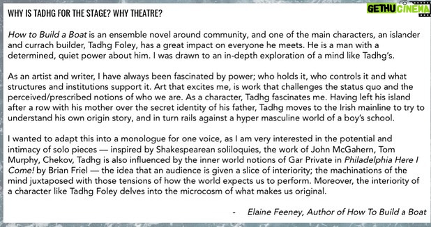 Steven Ogg Instagram - TADHG is a darkly raw and visceral fifty-minute stage performance based on the novel HOW TO BUILD A BOAT by @ecfeeney11 Starring @ogg_steven as Tadhg Foley and directed by @claireocrapdog with an original score by the indie electronic musician @thisistalos The performance will be a searing journey one man takes as he deconstructs not only his past, but a traditional Irish boat - a currach. TADHG is an examination of power, hyper-masculinity, the human condition, and the innervating power of connection. All my heart/all my soul/all my dreams/all I want to express/all that gives me hope will go into this production. Now the fun begins with procuring funding! Anyone interested in supporting this project reach out to me directly or our producer Tilly Taylor at tillyuisce@gmail.com #NoPressure #YIKES #HeeHaw #theatre Galway, Ireland