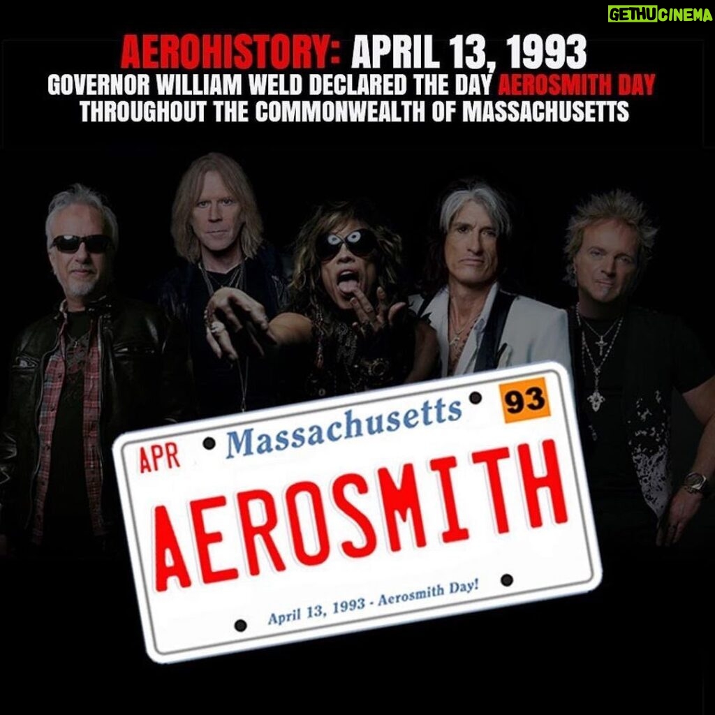 Steven Tyler Instagram - HAPPY #AEROSMITHDAY 🎉🤘ENTER THE #AEROSMITHDAY SWEEPSTAKES... LINK IN STORY!!! REPOST @aerosmith #AeroHistory: April 13, 1993, Governor William Weld declared the day "Aerosmith Day" throughout the Commonwealth of Massachusetts. . Don’t miss the ‘Aerosmith Day’ Sweepstakes! LINK IN STORY!!! . Happy Aerosmith Day to the Blue Army! . #Aerosmith50 #Aerosmith #StevenTyler #JoePerry #JoeyKramer #TomHamilton #BradWhitford #BadBoysOfBoston #BlueArmy