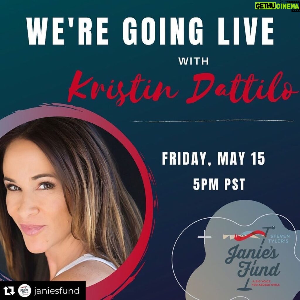 Steven Tyler Instagram - LIVE TOMORROW 5PM PST @kristindattilo @janiesfund #REPOST @janiesfund While in recovery, @iamstevent heard the haunting stories of abuse shared by so many women. “Janie’s Got A Gun” was born and became an inspired anthem for survivors that touched the heart and soul of millions. Join us this Friday at 5 p.m. PST on IG Live as our week #3 special guest will be writer and actress Kristin Dattilo, who portrayed “Janie” in the award-winning video. Be sure to submit your questions for Kristin in the comments below! #janiesgotafund #janiesfund #lifeset #socialimpact #endabuse