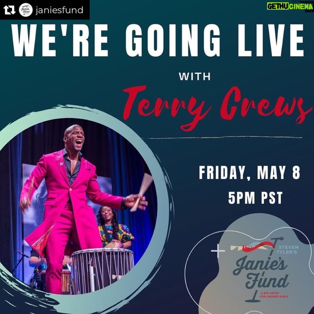 Steven Tyler Instagram - @janiesfund @terrycrews INSTAGRAM LIVE TOMORROW 5PM PST!!! #REPOST @janiesfund Social Distancing MEETS Social Impact. This week we continue to award $500,000 to help young women in @youthvillages LifeSet program. Be sure to tune in because incredible actor, artist, activist and Janie’s Fund advocate, @terrycrews will be joining us LIVE! Terry will announce which community will be the recipient of our second $100k commitment AND answer a few of your questions. Submit questions in the comments below. See you Friday! #janiesfund #janiesgotafund #lifeset #youthvillages #communitysupport #iglive #socialimpact