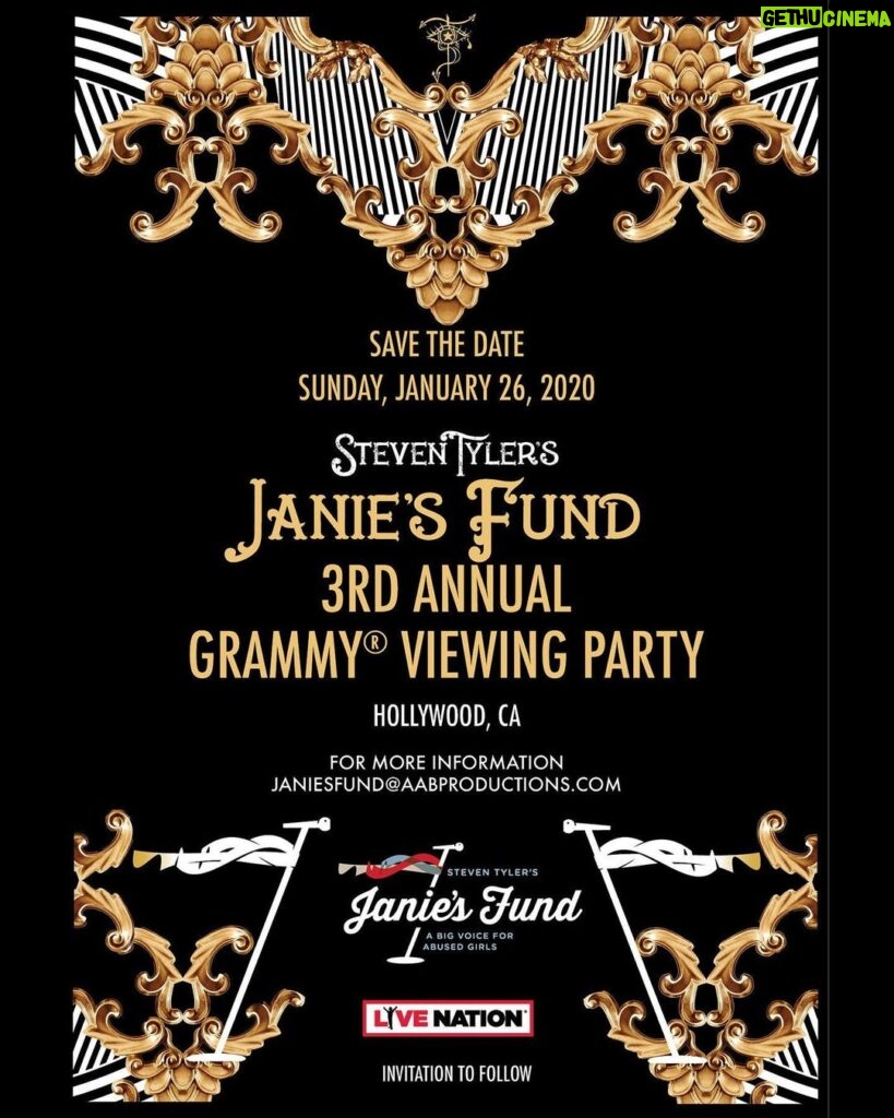 Steven Tyler Instagram - #REPOST @janiesfund We are so excited to announce Janie's Fund's 3rd Annual Grammy Viewing Party to help brave and courageous girls heal! For more information about the event or to buy tickets, please email: Janiesfund@aabproductions.com #jamforjanie