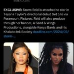Storm Reid Instagram - y’all i’m BEYOND excited for this. cannot wait to create magic with such incredible people who inspire me. get ready to GET LITE. BIGGEST thank you TO @paramountpics @teyanataylor @kenyabarris 💫🕺🏽