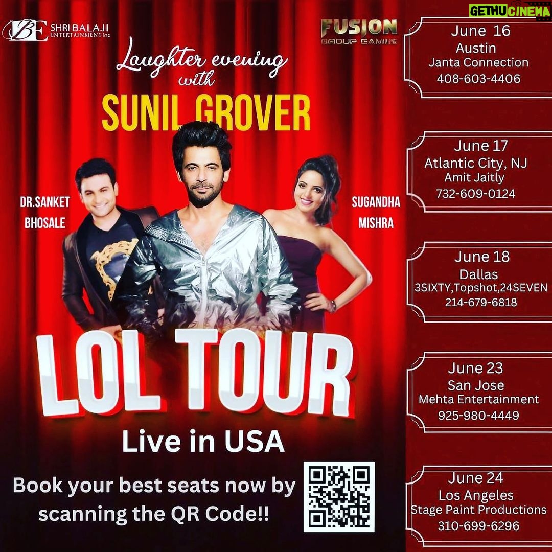 Sugandha Mishra Instagram - 🤩Get ready to LOL America🇺🇸!! We are coming soon in your cities with unlimited dosage of fun and laughter!! 🎟️ Tickets for our show are now available , Do Grab your tickets now and get ready to laugh your hearts out!! 🤪 Ticketing link : https://linktr.ee/LOLtour @whosunilgrover @drrrsanket @shribalajientertainment @devangshah82