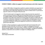 Sundar Pichai Instagram - We’re committing $800M+ in new #COVID19 response efforts, including $340M in Google Ads credits for SMBs worldwide, $250M in ad grants for @WHO & 100+ govt orgs globally, a $200M investment fund for NGOs & banks to help small businesses access capital, and more