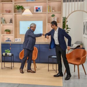 Sundar Pichai Instagram - Elbow or fist bump? Navigating this new normal together and so glad to be back in person with Thomas and the @googlecloud team for #GoogleCloudNext today:)