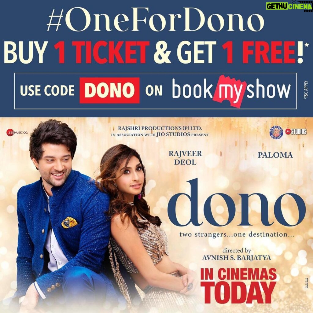 Sunny Deol Instagram - Team Dono Ki Taraf Se Aap Sab Ke Liye EK Ticket Pe Dono offer ✌ Book your tickets now on BMS and watch #dono with your loved one. #dono in cinemas from today. Go give them your love ❤