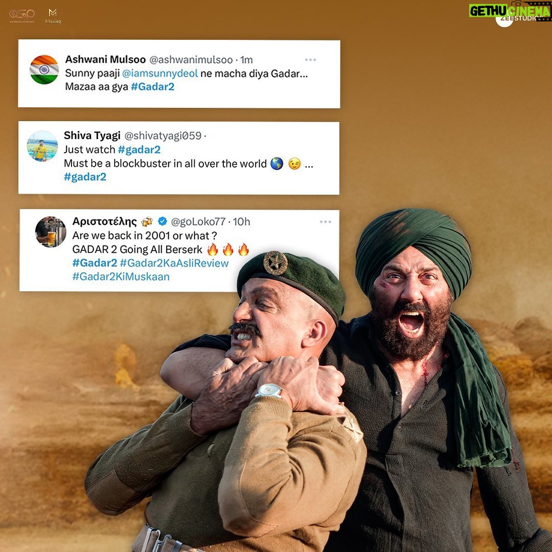 Sunny Deol Instagram - Your love for Gadar 2 has lit up our world! 🔥❤️ Book your tickets! (Link in bio) #Gadar2 in cinemas now. 🎞️ @zeestudiosofficial @gadarmovie_official @iamsunnydeol @ameeshapatel9 @iutkarsharma @anilsharma_dir @anilsharmaprod @shaktimaan6963 @mithoon11 @shabinakhanofficial @quadri.sayeed @simratkaur_16 @manishwadhwa.in @hellomontysharma @mrgravitas @zeemusiccompany @zee5 @zeecinema @zee5global