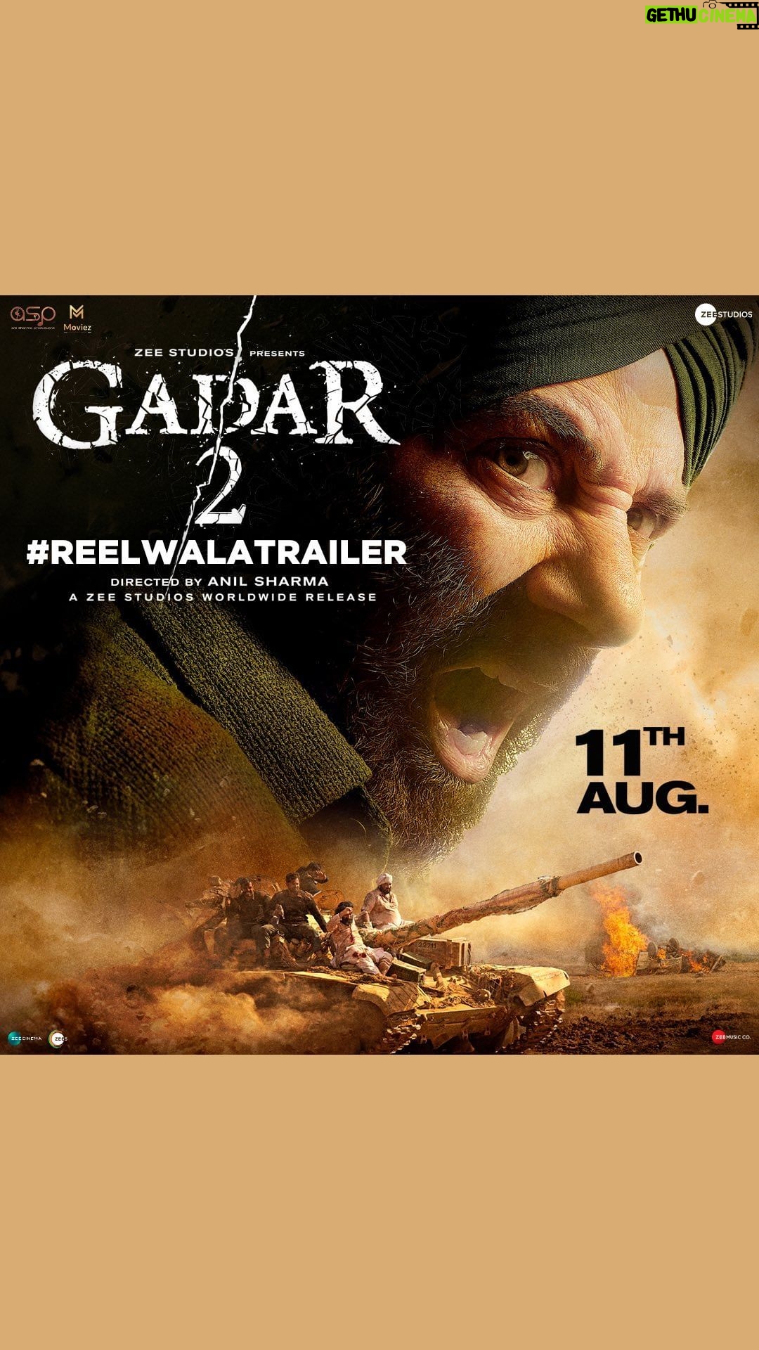 Sunny Deol - 336.3K Likes - Dropping an action-filled glimpse of Tara Singh with #ReelWalaTrailer 🔥💥
Ab Gadar machega. 🔥💪🏻
On the occasion of Kargil Vijay Diwas, presenting you with #Gadar2Trailer
Trailer is out now!
#Gadar2 aa rahi hai bade parde par 🔥 lagane iss Independence Day! 🇮🇳
Cinemas mein 11th August se 🎞️
@zeestudiosofficial @gadarmovie_official @shariq_patel @iamsunnydeol @ameeshapatel9 @iutkarsharma @anilsharma_dir @anilsharmaprod @mithoon11 @shabinakhanofficial @quadri.sayeed @simratkaur_16 @manishwadhwa.in @mrgravitas @zeemusiccompany @zee5 @zeecinema @zee5global @imsurendersingh @indianarmy.adgpi
#IndianArmy #KargilVijayDiwas #TigerHill #1971War #KargilWar #Dras #Kargil
