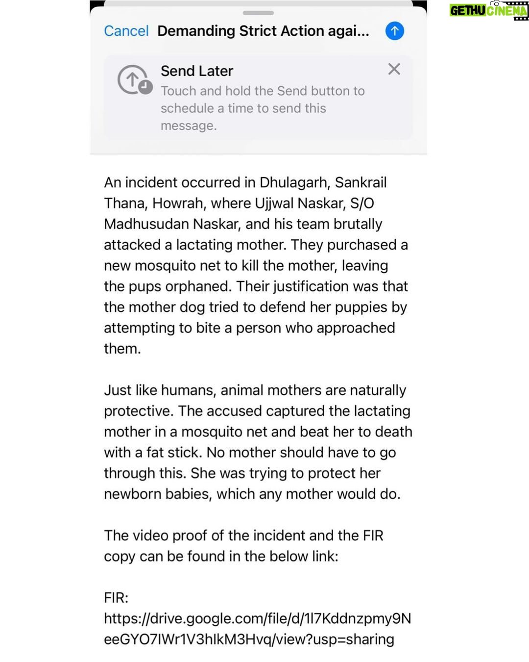 Swastika Mukherjee Instagram - @pfa.official @manekagandhibjp please please help punish the culprits. Location: Dhulagarh Names of offenders: Ujjwal Naskar, (son of Madhusudan Naskar) and his team Police station: Sankrail Thana Plz send an email to - support-awbi@gov.in And put them in cc CC- dm-how-wb@nic.in dibhowrahrural@gmail.com croomhcp@gmail.com dysphqhr@gmail.com dcrbrural@gmail.com mahuamoitraoffice@gmail.com cm-wb@nic.in wbgovt@wb.gov.in Posted @withregram • @sanjanabarua IT IS IMPORTANT TO MAIL. Please find the mail template, video proof and FIR in bio. In case of doubt, inbox me. The more emails, the stronger the pressure. Which means justice. They laughed and rejoiced once she died! And there is no update on her newborn pups 🚨 No mother should have to go through this for defending her children! #animalcruelty #animalkilling #murder #animaltorture #animalmurder #lactatingmom #motherdog #newmom #puppiesofinstagram #dogsofinstagram #dogsofindia #indies_gram #indiedogs #mothers #howrah #westbengal