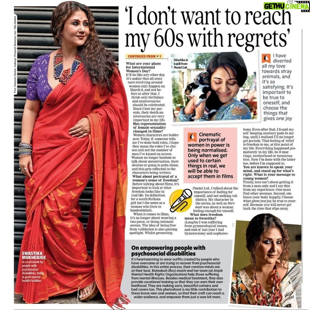 Swastika Mukherjee Instagram - Celebrating Women’s Day with @anjali_mentalhealth Thank you @ratnaboli Mashi, @piya_chakraborty and @biswaskathakali for making me a part of such a great initiative. MUA: @prosenjit4867 Hairstylist: @mallicknita.bigbi Stylist: Swastika Mukherjee Photographer: @sarkardebarshi19 Posted @withregram • @calcuttatimes Swastika Mukherjee, known for her strong and complex female characters on-screens and being her uninhibited self off-screen, speaks to CT to talk about how women are represented in films, if it has evolved, her ideas of sexuality, freedom, love for stray dogs and more right ahead of International Women’s Day. She also has a special message for young women. Read on... . . . . Pics: Debarshi Sarkar Makeup: Prosenjit Banerjee Hair: Nita Mallick Outfits by: Anjali Mental Health Rights Organisation #swastikamukherjee #swastika #internationalwomensday #actress #films #woman #womanhood