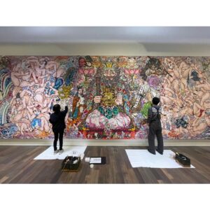 Takashi Murakami Instagram - Only 25 more days left of my solo exhibition “Takashi Murakami: Unfamiliar People - Swelling of Monsterized Human Ego" at the Asian Art Museum of San Francisco. @asianartmuseum 
On February 8, they will be holding the third and final campaign to gift the highly popular Collectible Trading Card with the admissions ticket. (Completed sets of these are being traded at high prices on the Japanese resale site Mercari.)
The painting shown in this post is titled "Judgement Day”. In my conversations with the curator Laura Allen, she asked me to create a large iconic work suitable for the exhibition's theme, monsters. I am quite proud of this resulting work, which I created by mixing the monstrosity of human beings I felt through the pandemic with the strange imageries of Ukiyoe from the Edo period (1603 - 1868).
Ukiyoe was a theme that I had always avoided in the past, so I am very grateful that Laura's guidance allowed me to create a work addressing it for the first time.
Please come and see my new endeavor in the few remaining days of the exhibition.

"Judgement Day"

The SFAAM "Murakami: Monsterized" exhibition is until February 12th.

#AsianArtMuseum #MuseumDifferently #TakashiMurakami