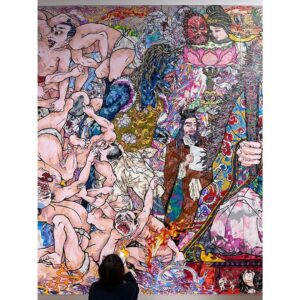Takashi Murakami Instagram - Only 25 more days left of my solo exhibition “Takashi Murakami: Unfamiliar People - Swelling of Monsterized Human Ego" at the Asian Art Museum of San Francisco. @asianartmuseum 
On February 8, they will be holding the third and final campaign to gift the highly popular Collectible Trading Card with the admissions ticket. (Completed sets of these are being traded at high prices on the Japanese resale site Mercari.)
The painting shown in this post is titled "Judgement Day”. In my conversations with the curator Laura Allen, she asked me to create a large iconic work suitable for the exhibition's theme, monsters. I am quite proud of this resulting work, which I created by mixing the monstrosity of human beings I felt through the pandemic with the strange imageries of Ukiyoe from the Edo period (1603 - 1868).
Ukiyoe was a theme that I had always avoided in the past, so I am very grateful that Laura's guidance allowed me to create a work addressing it for the first time.
Please come and see my new endeavor in the few remaining days of the exhibition.

"Judgement Day"

The SFAAM "Murakami: Monsterized" exhibition is until February 12th.

#AsianArtMuseum #MuseumDifferently #TakashiMurakami