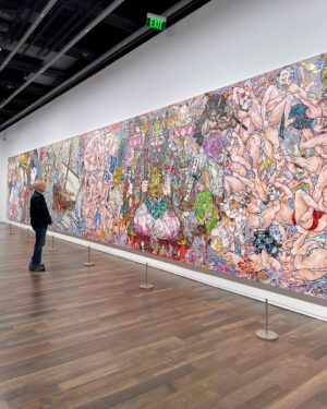 Takashi Murakami Instagram - Takashi Murakami’s newest masterwork, which also makes its premiere at #MurakamiMonsterized, is titled “Judgement Day” — an 82 feet long painting that used 10,000 different silk screens and was produced in a matter of several weeks! 😱

The main figure in the center is Enma, the King of Hell in Buddhism. But you’ll also find zombie-like kabuki actors dressed as samurai and geisha, and two groups of yokai (Japanese supernatural beings). 

Akin to music sampling, Murakami was inspired by different artistic styles to create a visual feast of images. You may notice references to 19th century Japanese woodblock prints, including works by Utagawa Kuniyoshi and Tsukioka Yoshitoshi, and Murakami’s use of trompe-l’œil or western optical illusion techniques.

👹 Visit “Murakami: Monsterized” to get a closer look at all of the details of Murakami’s latest paintings. Plan your holiday visit to experience this blockbuster exhibition at asianart.org.

#AsianArtMuseum #MuseumDifferently #TakashiMurakami 

© Takashi Murakami/Kaikai Kiki Co., Ltd. All Rights Reserved.