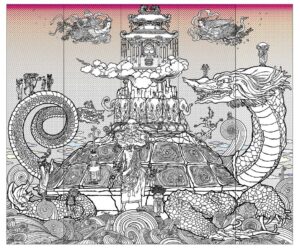 Takashi Murakami Instagram - We finally finished the design for the last large-scale painting for the exhibition @takashimurakami_mononoke_kyoto at @kyotocitykyoceramuseum. This one really was an uphill battle.

We now only have 3 to 4 days for the physical painting process.
I wonder how close we can bring it to the desired level.
By the way, three days with our backs agains the wall should be equivalent to about a month and a half in terms of energy.

I desperately hope to get it to the zone where a message that can reach the audience erupts from the work

I think we did a pretty good job with the design.
Thank you, design team.

Dear everyone in the painting team:
We have little time left! I am counting on you.

京セラ美術館 @kyotocitykyoceramuseum @takashimurakami_mononoke_kyoto での展示の最後の大物の下図がやっと完成しました。
コレは本当に苦戦しました。

此処から着色作画の時間、わずか3〜4日。
何処レベルまでにじり寄れるか。
ちなみに、追い込んだ形での3日は、1ヶ月半くらいのエネルギーに匹敵するハズ。

どうか、観客に届けれるメッセージが噴出するゾーンにまでにはさせたいです。

下図はかなり良い線行ったと思います。
下図のチーム、ありがとうございました。

ペインティングのスタッフの皆さん。
残された時間！どうかヨロシクお願い致します。