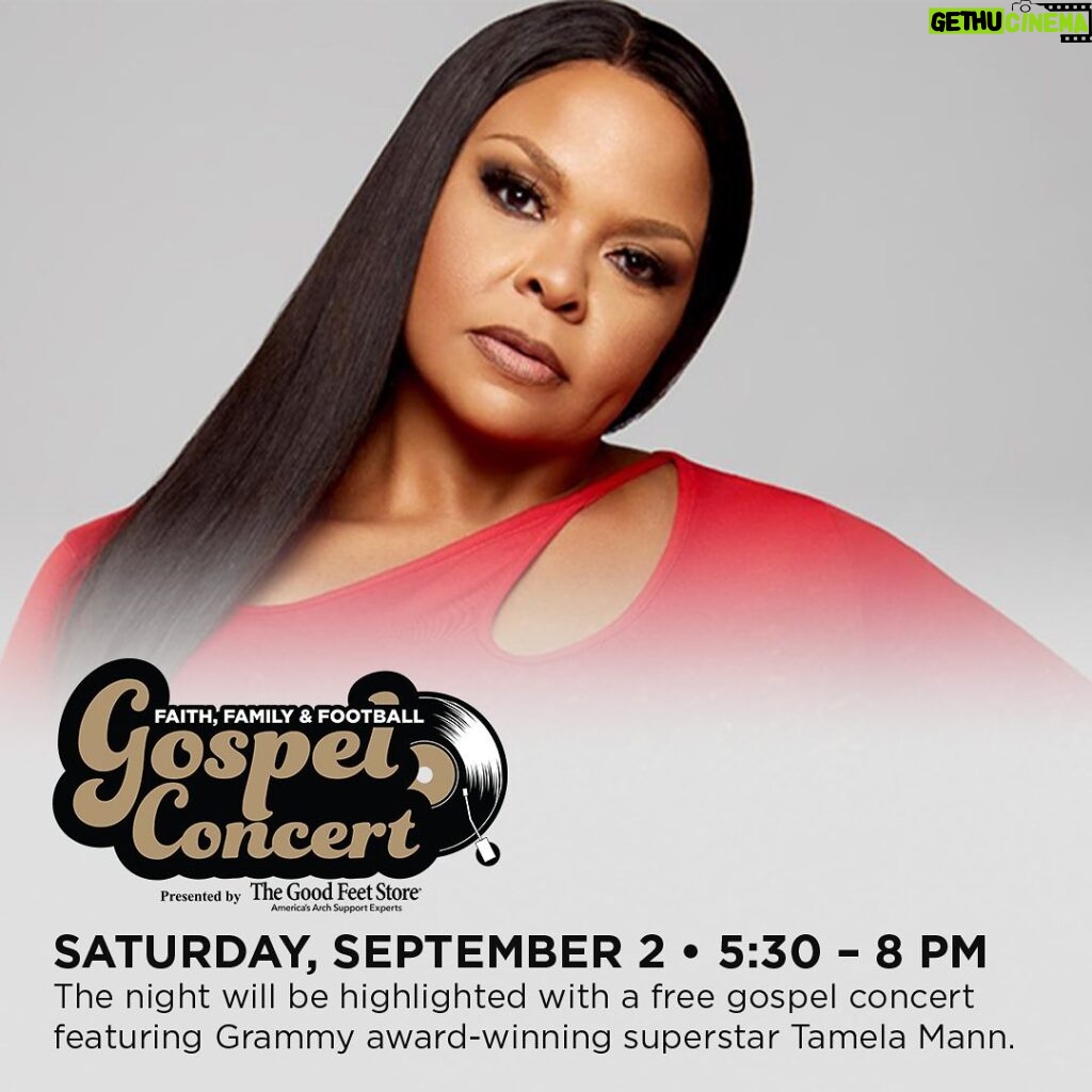 Tamela Mann Instagram - Next weekend, there will be a celebration of the the heritage of HBCUs. This will include Grammy award-winning superstar @davidandtamela taking the stage as part of the Faith, Family & Football Gospel Concert, Presented by @thegoodfeetstore, at @canton100plaza.