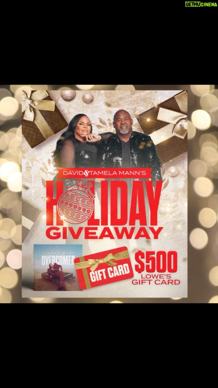 Tamela Mann Instagram - 🎁 It’s David & Tamela’s Holiday Giveaway! TAG a friend in the comments below who helped you overcome this year for a chance to win one of four FREE Lowe’s $500 e-gift cards, which is a perfect gift for the holiday to help with your home improvement projects, and Tamela’s Overcomer Deluxe CD 🎁 Tag someone on this David and Tamela Mann blue-check verified page post by Thursday, 12/22 @ 5pm CST. Winners will be selected and notified by Friday, 12/23 @ 5pm CST, only by Direct Message from this verified account √ 👈🏿Look for the blue checkmark. To qualify, you must be 18+ years of age and a U.S. resident. This giveaway is no way endorsed, sponsored, associated with, or administered by Instagram or Lowe’s Home Improvement.