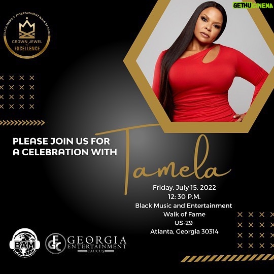Tamela Mann Instagram - Hi Family, This past Juneteenth I was honored with a Crown Jewel of Excellence for my induction into the Black Music and Entertainment Walk of Fame! Join me this Friday to celebrate this moment with me at my emblem! @theblackwalkoffame @blackamaorg @gaentcaucus