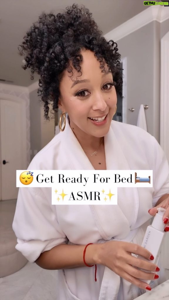 Tamera Mowry-Housley Instagram - Embracing the calm vibes with my night-time skincare routine ASMR style. 🌙✨ There’s something so soothing about this self-care ritual—just without the yanking out my eyelash part.😭 #nightimeroutine #grwm #skincare #cozy