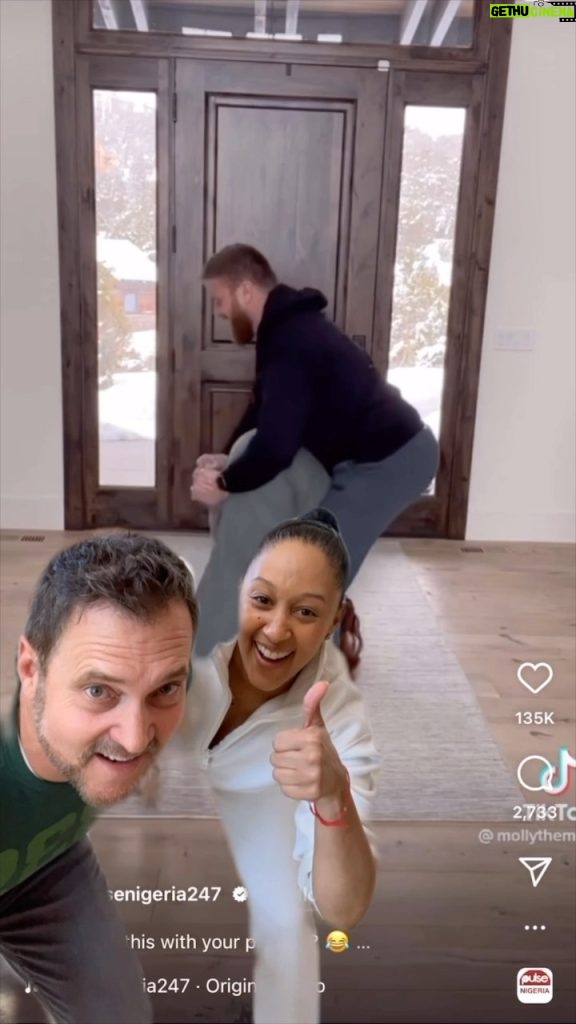 Tamera Mowry-Housley Instagram - Saw this and had to try it with @adamhousley . Looks easier than it is I must say. But we did it the first try once I talked myself into it. 🤣