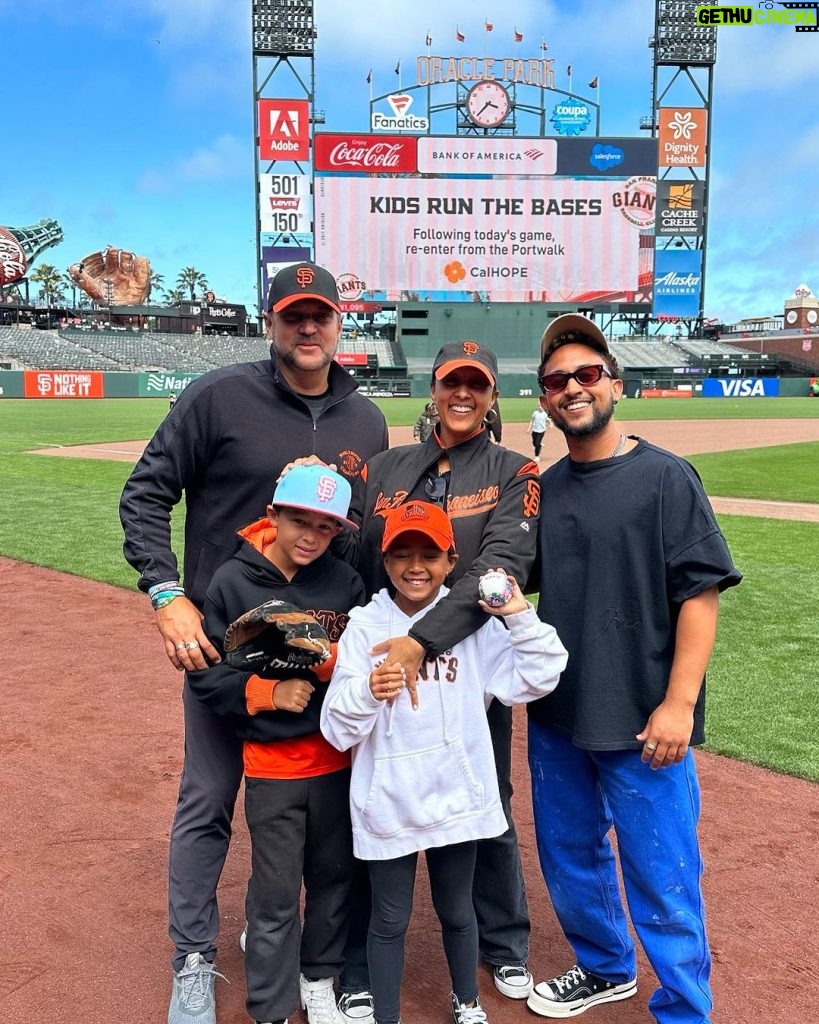 Tamera Mowry-Housley Instagram - A day filled with family, fun, and a whole lot of @sfgiants spirit! ⚾️❤️ The joy on my kids' faces as they met some of their favorite players was priceless. So grateful to share this incredible experience with my family. (Tahj we know you love the Dodgers thanks for being there anyways 🤣) Memories made, cheers shared, and Giants pride shining bright! 🌟🧡