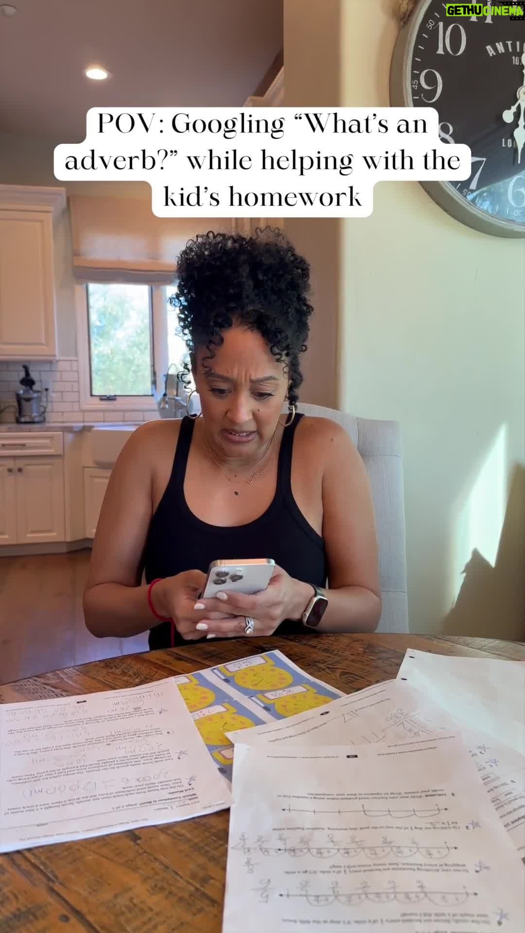 Tamera Mowry-Housley Instagram - Yβall...when I tell you I feel like IβM back in school sometimes.ππ Shoutout to all the parents brushing up on their grammar skills! What's the wildest thing you've Googled for homework help?π€ #momlife #mom #mommylife #parent #parentlife #parentmeme #mommemes #homework Napa, California