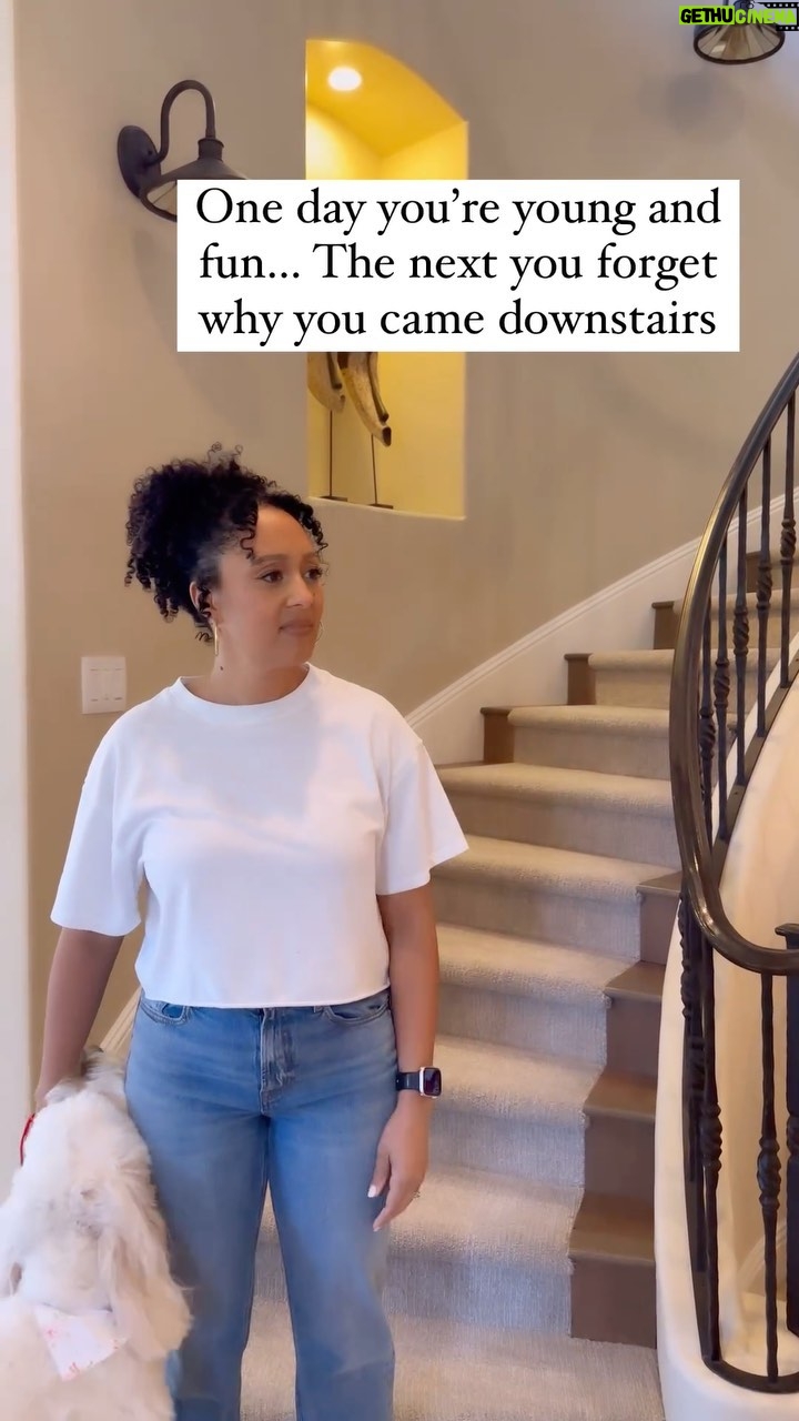 Tamera Mowry-Housley Instagram - Welcome to my world ya’ll! 🤣 One day you’re living your best life, and the next, you’re standing at the bottom of the stairs wondering what you’re doing there. Ah, the adventures of getting older and juggling two kiddos! 🤦🏽♀️ Anyone else experience these moments way earlier than expected? Share your stories below, let’s laugh together! #momlife #mom #mommylife #45 #parent #parentlife #parentmeme #mommemes Napa, California