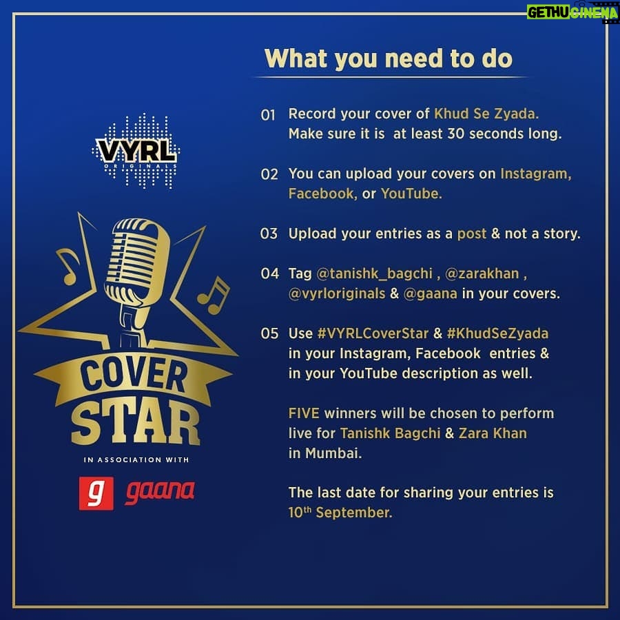 Tanishk Bagchi Instagram - Show us what you got! Your #KhudSeZyada covers can get you a chance to perform LIVE for me and @zarakhan.🎤 Swipe right for more information. #VYRLCoverStar @vyrloriginals @gaana @vinitthakkar @devsanyal @poojasinghgujral @universalmusicindia