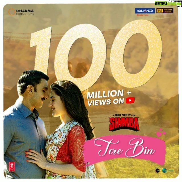 Tanishk Bagchi Instagram - Thank you for showering love in form of 100 Million+ Views on #TereBin!šā¤ - @ranveersingh | @saraalikhan95 | @karanjohar | @itsrohitshetty | @dharmamovies | @rohitshettypicturez | @reliance.entertainment | @simmbathefilm | @azeemdayani | @tseries.official | @officialrfakworld | @aseeskaurmusic | @therashmivirag | #Simmba