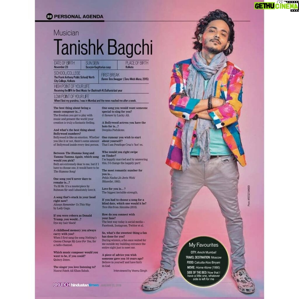 Tanishk Bagchi Instagram - My first, my favourites & my choices everything on @htbrunch.😉 - Article LINK IN BIO.