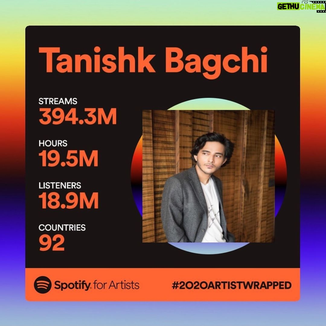 Tanishk Bagchi Instagram - 394 Million + streams ❤️ Thank you so for showing so much love to my music this year..keep the love flowing , Grateful. #2020wrapped @spotifyindia @paddy.nsp
