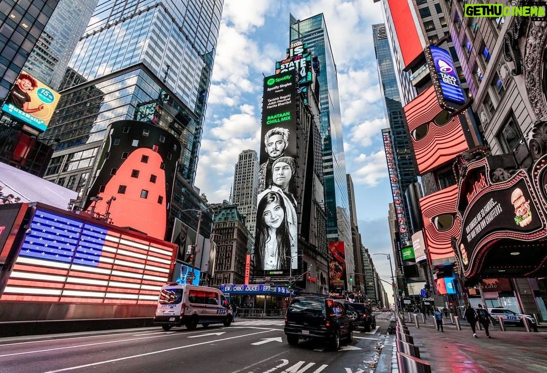 Tanishk Bagchi Instagram - The Frenzy Continues. Thank you @Spotify @SpotifyIndia for taking Raatan Lambiyan Chill Mix to the NYC, Time Square, BillBoard. Thank you all for the love! @jubin_nautiyal @azeemdayani @bandbaaja @sonymusic @hanitabhambri @rio.ghosh @grnrbdi