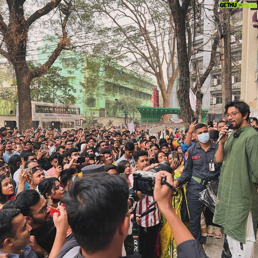 Tasnia Farin Instagram - Thank you! EastWest university,Jagannath university and North South university for having us. Watch “Kacher Manush Dure Thuiya” on 22nd February on @chorkiofficial with your family, friends and loved ones.