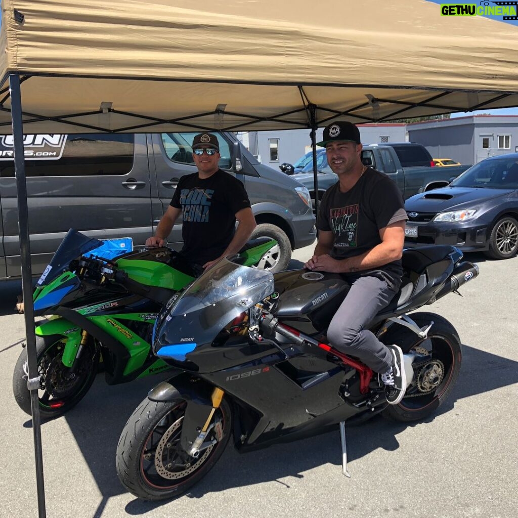 Taylor Kinney Instagram - Really doing it Momma! #lagunaseca ripping with @grantlangston8 Big thanks to @daineseofficial @agvhelmets Also Drew and the gang from @Superbikecorse in Laguna Hills for getting her ready.