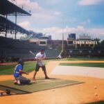 Taylor Kinney Instagram - @woodfamilyfoundation Started back up for season 6 #chicagofire popping em up with Kerry Wood at Wrigley #gocubsgo