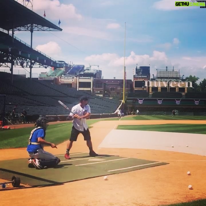 Taylor Kinney Instagram - @woodfamilyfoundation Started back up for season 6 #chicagofire popping em up with Kerry Wood at Wrigley #gocubsgo