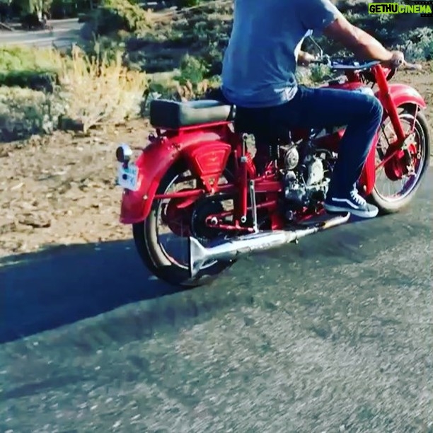 Taylor Kinney Instagram - 1947 Moto Guzzi. Riding down the runway @johnnylouch Have a good day gang! #quitthecrew