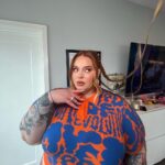 Tess Holliday Instagram - 10s across the board & yuhhh the nails match the fit💙🧡 Glam by my baby angels @angelinapanelli @makeupartistmichael FOREVER OK!!!!! Outfit is @lazyoaf Shoes @charlottestoneshoes Nails inspired by @pinterest #effyourbeautystandards #pinterestinspired #plussizestyle #facecardneverdeclines Los Angeles, California