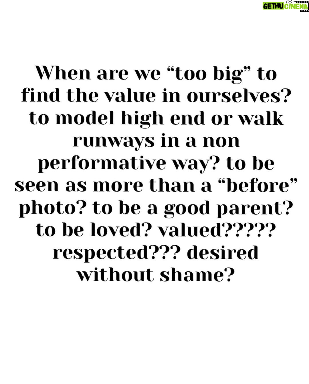 Tess Holliday Instagram - Friday was the first time I’ve been on set modeling for a brand in over two years (it was a great experience) and it got me thinking: When are we “too big” to find the value in ourselves? for others to find the value in us? to model high end or walk runways in a non performative way? to be seen as more than a “before” photo? to be loved? valued? respected??? I never fathomed when I had the word “supermodel” and “ pioneer” attached to me that over a decade later I would still be looking around wondering when the industry was going to stop telling me my body still isn’t for fashion. Everyone wants my opinion on how the fashion industry is evolving and why are we still aren’t seeing major change, while simultaneously continuing to use the same body types and erasing the word plus size for “curvy” so there isn’t any confusion. Fat is still “bad” and we are punished for it constantly. I’m hopeful things will shift, I just wish our culture wasn’t so afraid of seeing plus size and fat bodies existing, happy, thriving and unbothered. I wish brands didn’t think using bodies like mine once in a while was “inclusive” or revolutionary. In the mean time, here’s to all of us that are told we too much, too fat, too loud, too disabled, too queer, too Black, too tattooed, too old, too opinionated, too radical, too soft, too ____________- I’m glad you’re here & ily💐 #effyourbeautystandards