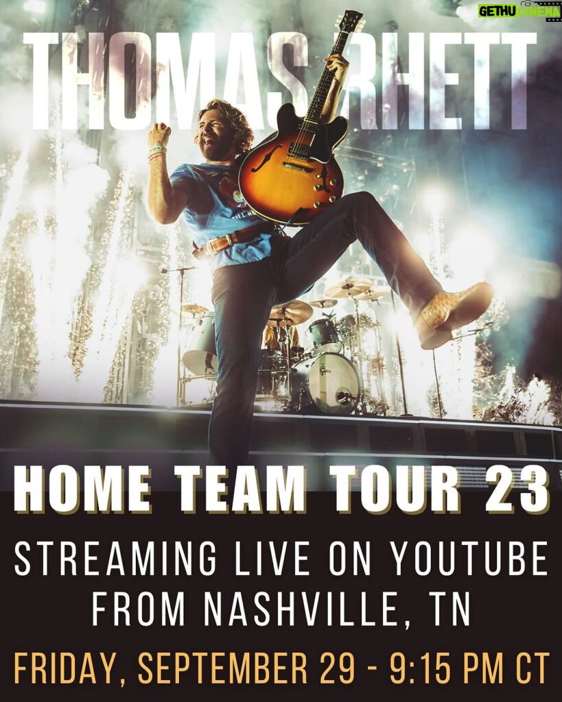 Thomas Rhett Instagram - So stoked to tell y’all that we’re live streaming Friday night’s #hometeamtour23 stop from Nashville! You can watch for FREE on my @youtube channel, so go to the link in my bio & set a reminder alert now! 🚀💥🤘 @youtubemusic Nashville, Tennessee