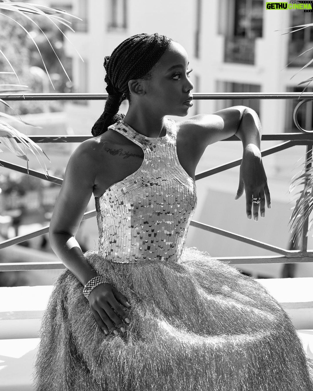 Thuso Mbedu Instagram - @thuso.mbedu in custom @louisvuitton by @nicolasghesquiere, photographed at the 76th Cannes Film Festival. @gregwilliamsphotography #ThusoMbedu #LouisVuitton #Cannes #CannesFilmFestival #Leica #GregWilliamsPhotography #GregWilliams
