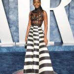 Thuso Mbedu Instagram - To carry on the festivities of the 95th @TheAcademy Awards, actress @Thuso.Mbedu took to the blue carpet of the @VanityFair Afterparty in a bold #DiorCouture Spring-Summer 2018 striped gown with woven cage detailing by @MariaGraziaChiuri for a show stopping look. #StarsinDior Vanity Fair Oscar Party