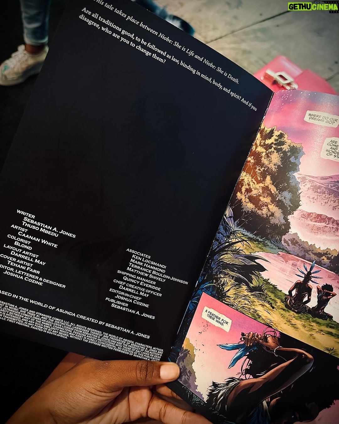 Thuso Mbedu Instagram - Never in my life did I ever imagine that I’d do something as cool as co-writing a comic 😯 It’s something I would’ve wanted to do but never actually thought I COULD do because how, sway??? So I’m very happy to announce that the latest episode of Niobe that I had the privilege of co-writing with @strangercomics @sebastian.a.jones is finally live for presale now!!!!!! I’m so excited. There will be art prints, comics, and digital download options so get your copies which you can get on kickstarter (link in @strangercomics bio)🥹🥳 Frame 1 Artist: @_ivantao_ Frame 2, 3, 4, 10 Artist: @caananwhiteart Frame 6 & 9 photographed by @_rtcstudios Frame 7 Artist: @tehanifarr (Frame 10 art inspired by @bandrybarry 😉)