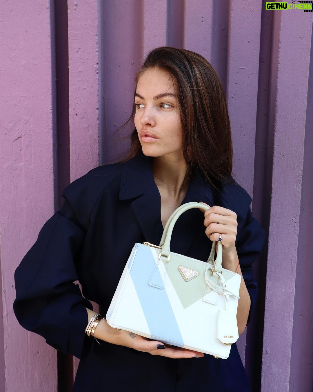 Thylane Blondeau Instagram - Our love is blue and beige and white. Find the color of your love with the new #PradaGalleria @prada Paris, France